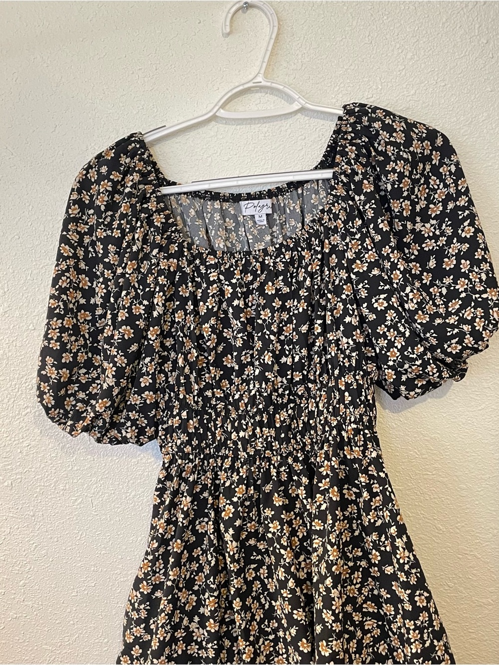 Polagram Black Floral Smocked-Waist Dress
